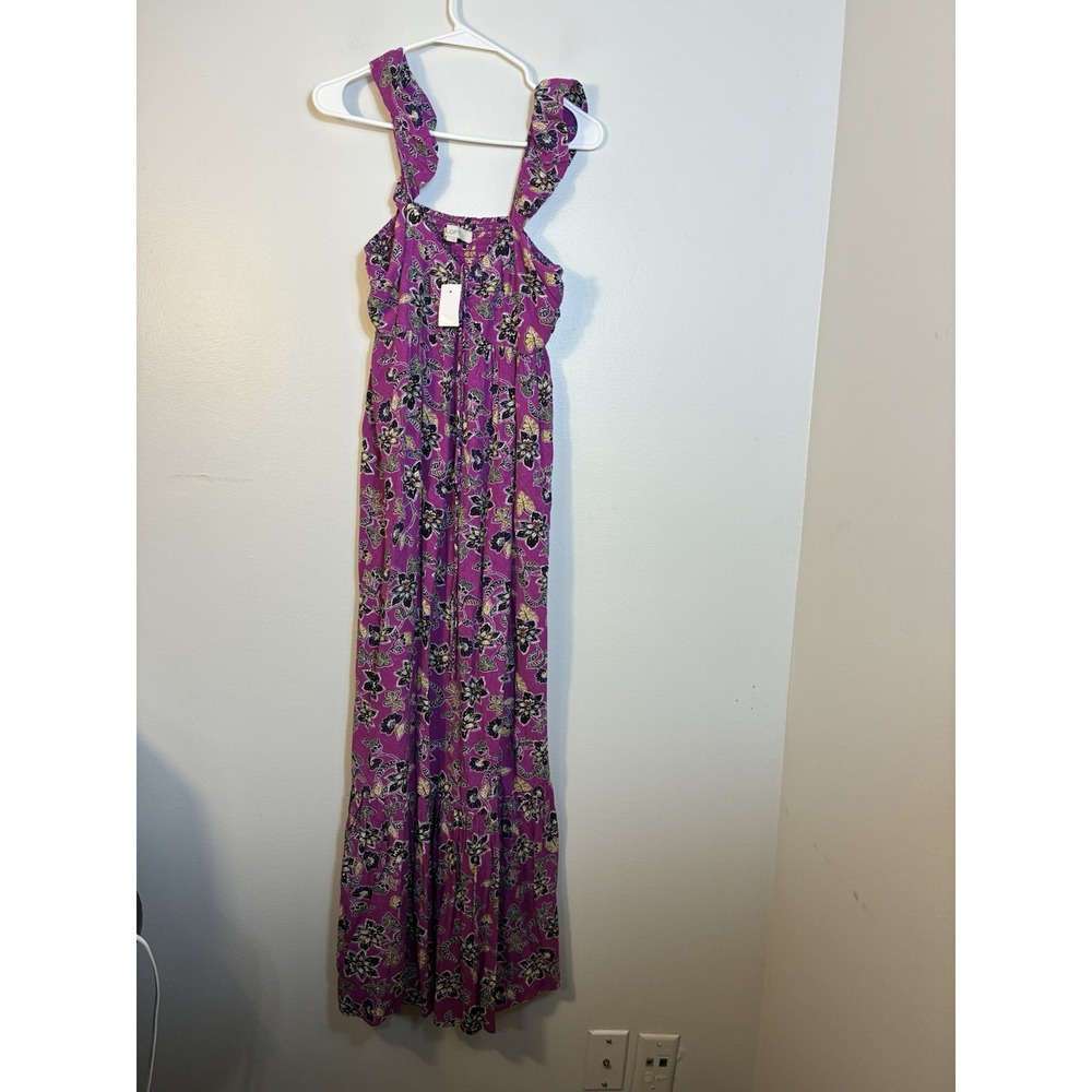 NWT LOFT Purple Clover Hibiscus Ruffle Midi Halter Dress Sz. 4 Cottagecore - Picture 3 of 10